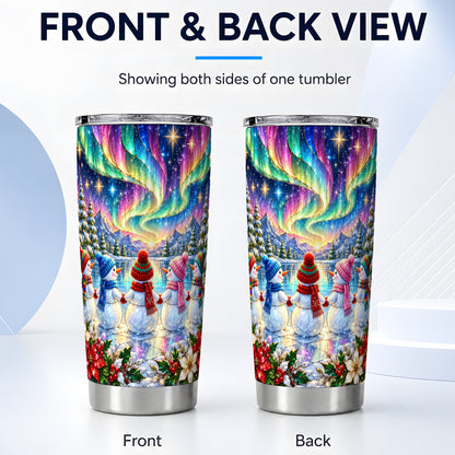 #pl[20oz|Steel] Aurora Snowmen Tumbler 20oz, Winter Tumbler, Stainless Steel Travel Cup
