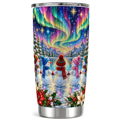 Aurora Snowmen Tumbler 20oz, Winter Tumbler, Stainless Steel Travel Cup