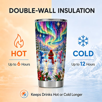 #pl[20oz|Steel] Aurora Snowmen Tumbler 20oz, Winter Tumbler, Stainless Steel Travel Cup