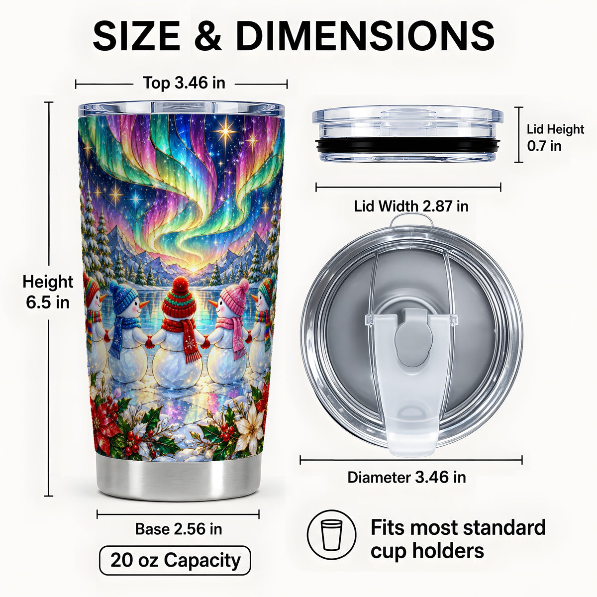 #pl[20oz|Steel] Aurora Snowmen Tumbler 20oz, Winter Tumbler, Stainless Steel Travel Cup