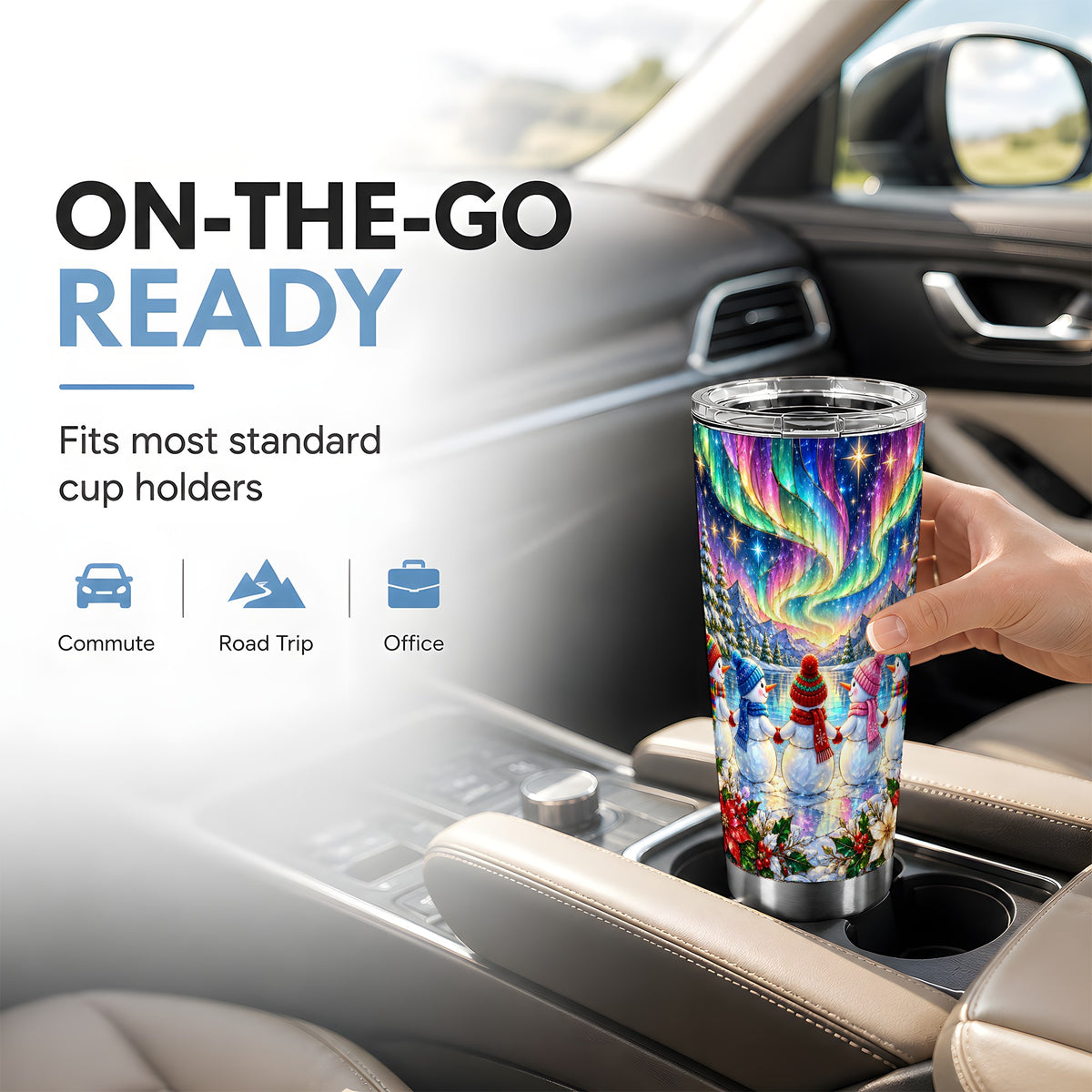 #pl[20oz|Steel] Aurora Snowmen Tumbler 20oz, Winter Tumbler, Stainless Steel Travel Cup