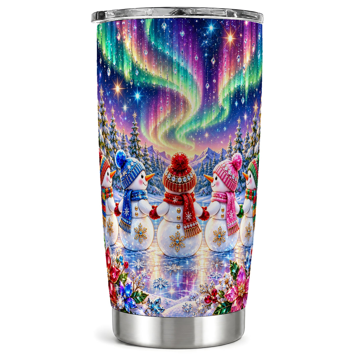 Jeweled Snowmen Tumbler 20oz, Aurora Tumbler, Stainless Steel Travel Cup