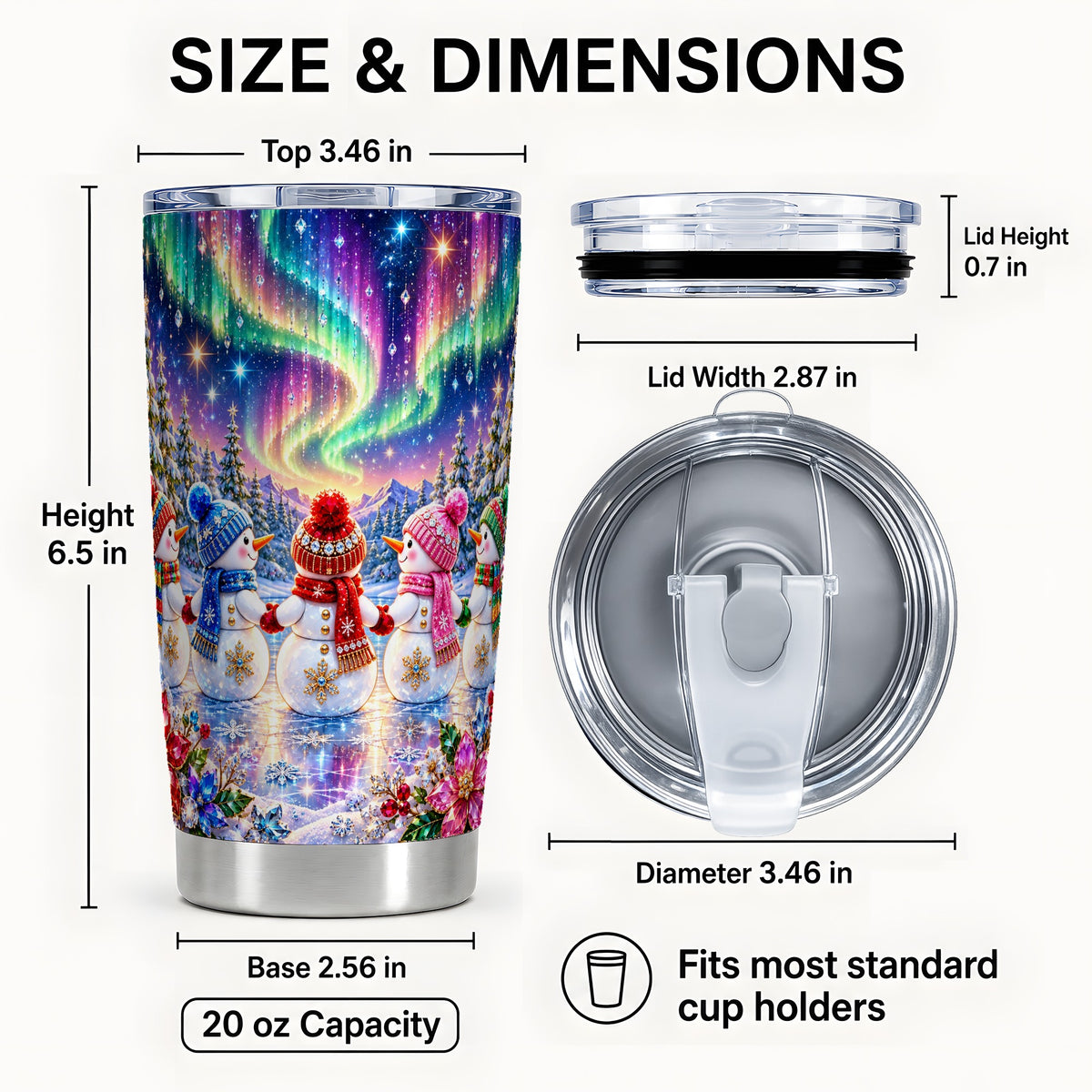 #pl[20oz|Steel] Jeweled Snowmen Tumbler 20oz, Aurora Tumbler, Stainless Steel Travel Cup