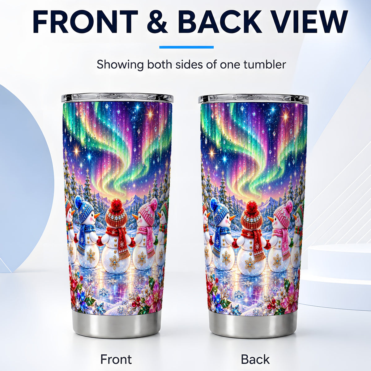 #pl[20oz|Steel] Jeweled Snowmen Tumbler 20oz, Aurora Tumbler, Stainless Steel Travel Cup