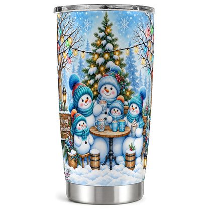 Snowman Family Tumbler 20oz, Christmas Tumbler, Stainless Steel Travel Cup