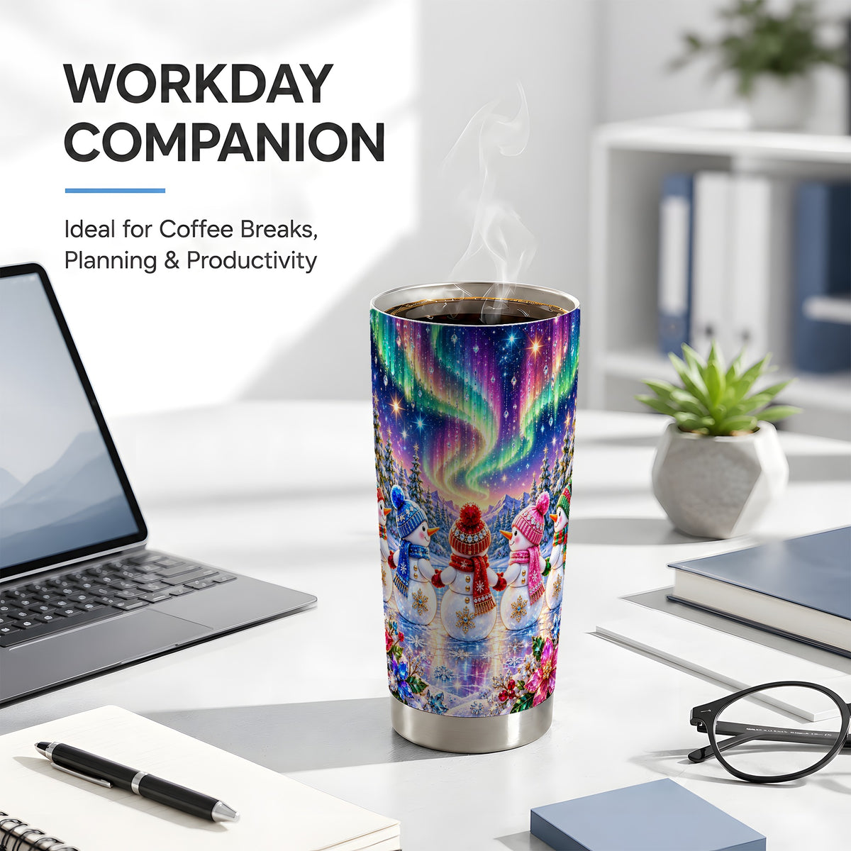 #pl[20oz|Steel] Jeweled Snowmen Tumbler 20oz, Aurora Tumbler, Stainless Steel Travel Cup