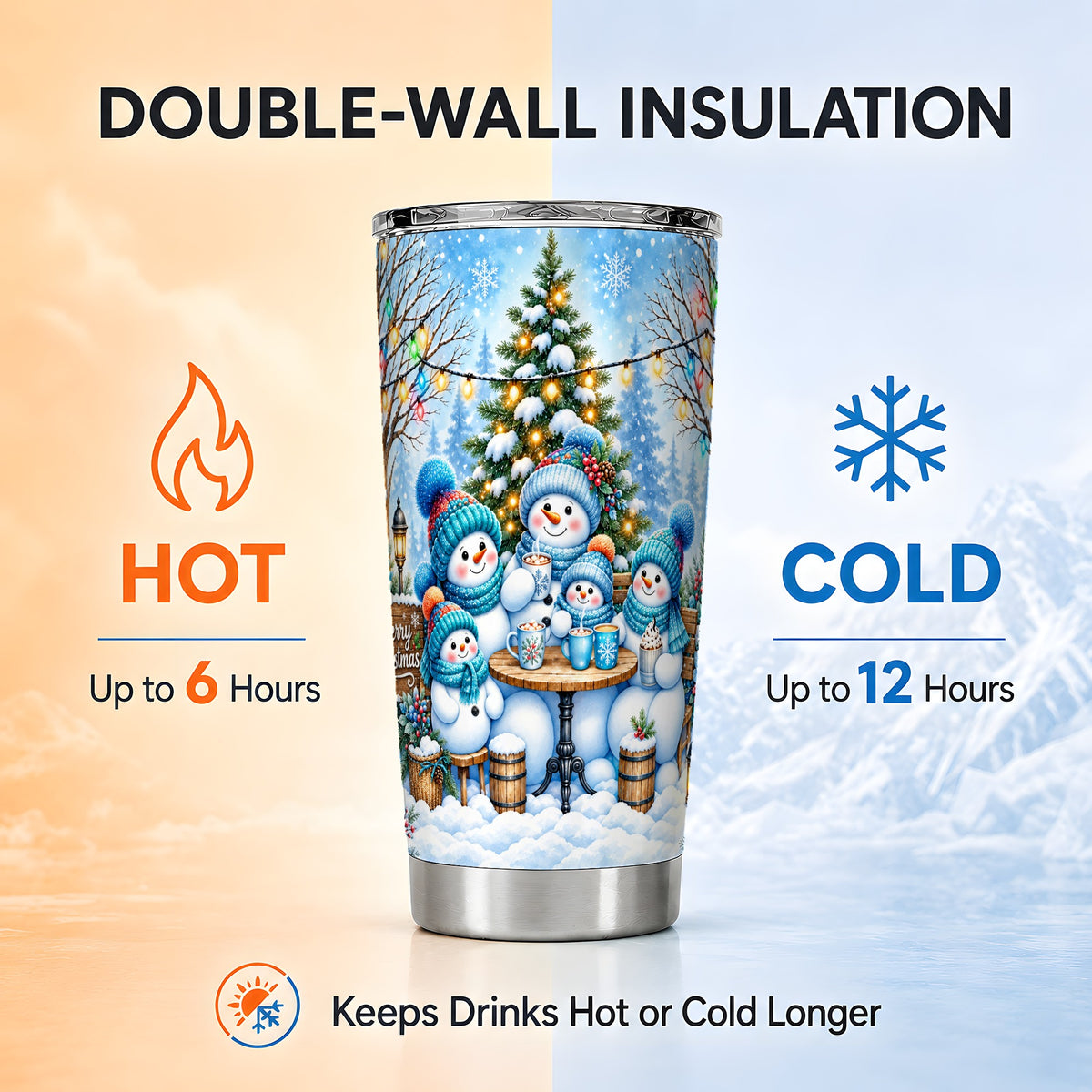 #pl[20oz|Steel] Snowman Family Tumbler 20oz, Christmas Tumbler, Stainless Steel Travel Cup