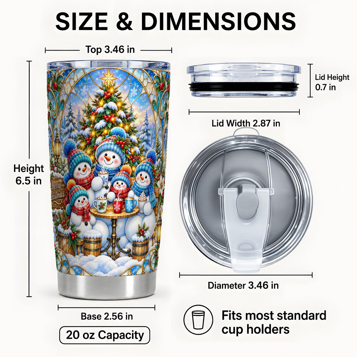#pl[20oz|Steel] Stained Glass Snowmen Tumbler 20oz, Christmas Tumbler, Steel Travel Cup
