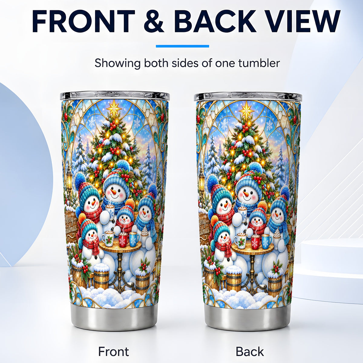 #pl[20oz|Steel] Stained Glass Snowmen Tumbler 20oz, Christmas Tumbler, Steel Travel Cup