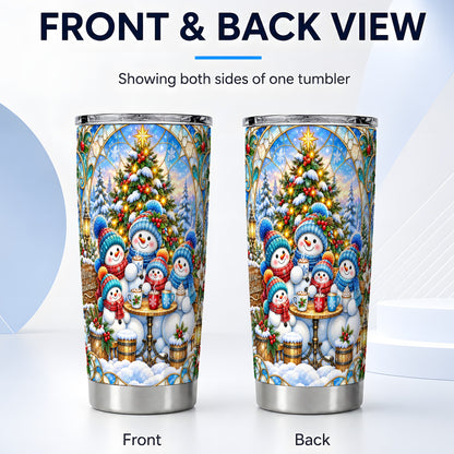 #pl[20oz|Steel] Stained Glass Snowmen Tumbler 20oz, Christmas Tumbler, Steel Travel Cup