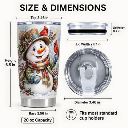 #pl[20oz|Steel] Cardinal Snowman Tumbler 20oz, Rustic Winter Tumbler, Steel Travel Cup