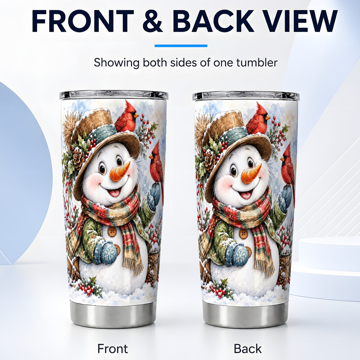 #pl[20oz|Steel] Cardinal Snowman Tumbler 20oz, Rustic Winter Tumbler, Steel Travel Cup