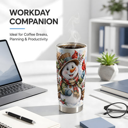 #pl[20oz|Steel] Cardinal Snowman Tumbler 20oz, Rustic Winter Tumbler, Steel Travel Cup