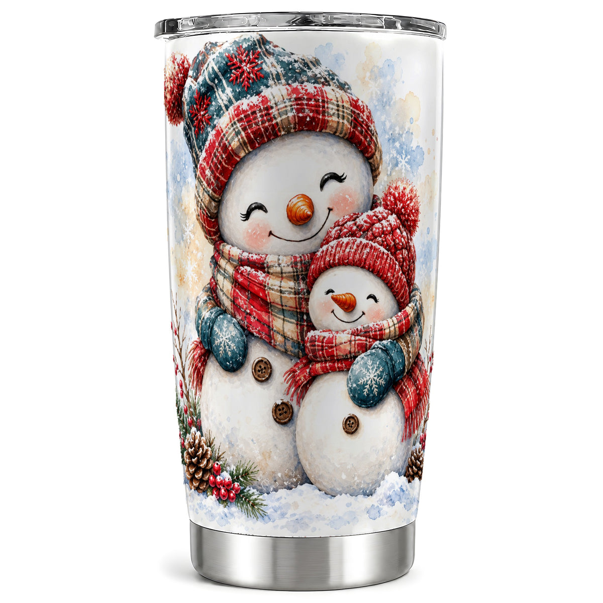Snowman Family Tumbler 20oz, Cozy Tumbler, Stainless Steel Travel Cup