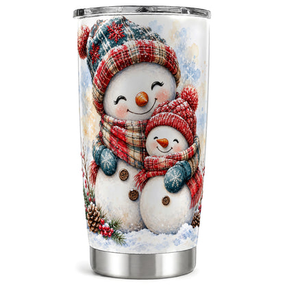 Snowman Family Tumbler 20oz, Cozy Tumbler, Stainless Steel Travel Cup