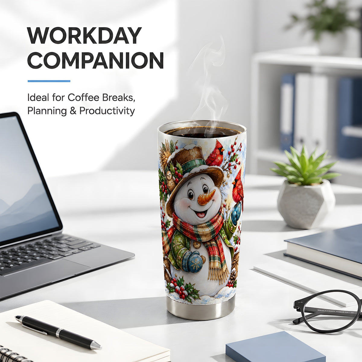 #pl[20oz|Steel] Snowman Tumbler 20oz, Cardinal Tumbler, Stainless Steel Travel Cup