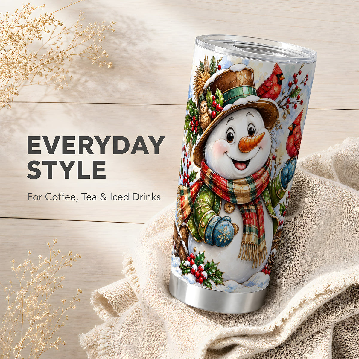 #pl[20oz|Steel] Snowman Tumbler 20oz, Cardinal Tumbler, Stainless Steel Travel Cup