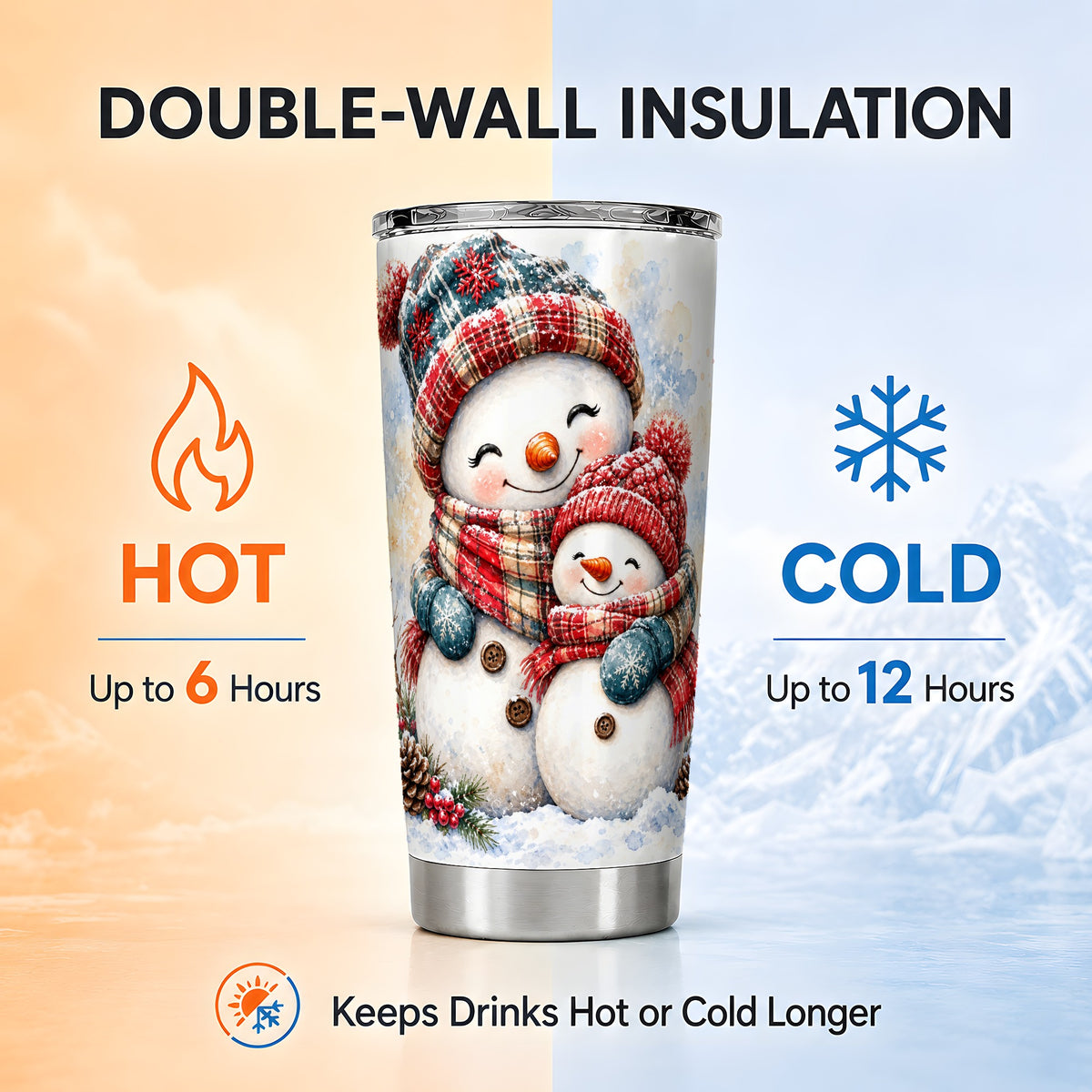 #pl[20oz|Steel] Snowman Family Tumbler 20oz, Cozy Tumbler, Stainless Steel Travel Cup