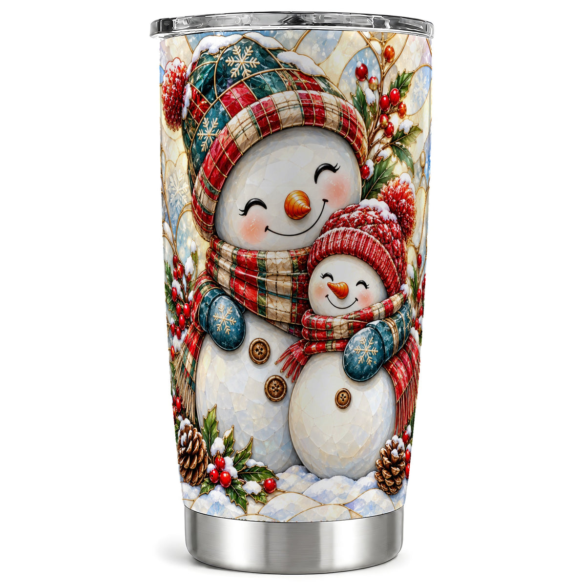 Snowman Pair Tumbler 20oz, Mosaic Tumbler, Stainless Steel Travel Cup
