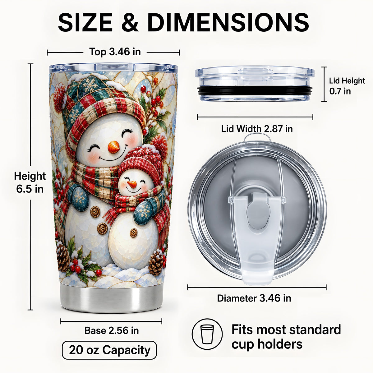 #pl[20oz|Steel] Snowman Pair Tumbler 20oz, Mosaic Tumbler, Stainless Steel Travel Cup