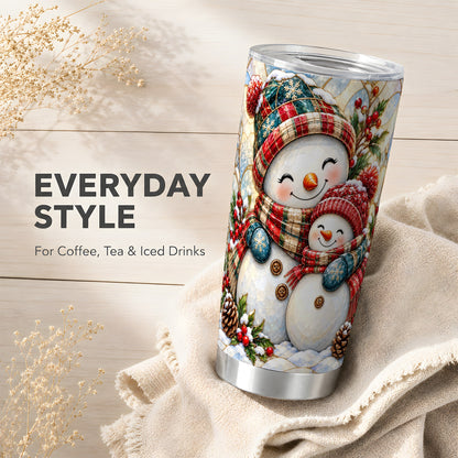 #pl[20oz|Steel] Snowman Pair Tumbler 20oz, Mosaic Tumbler, Stainless Steel Travel Cup