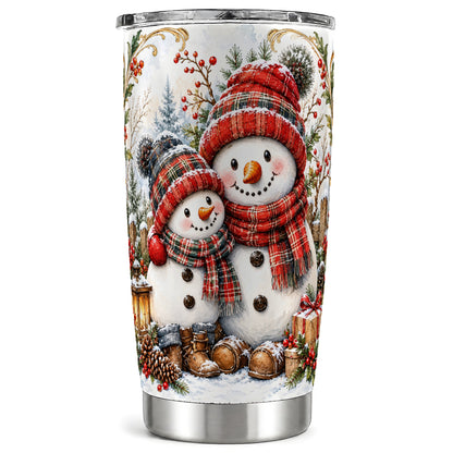 Snowman Family Tumbler 20oz, Rustic Tumbler, Stainless Steel Travel Cup