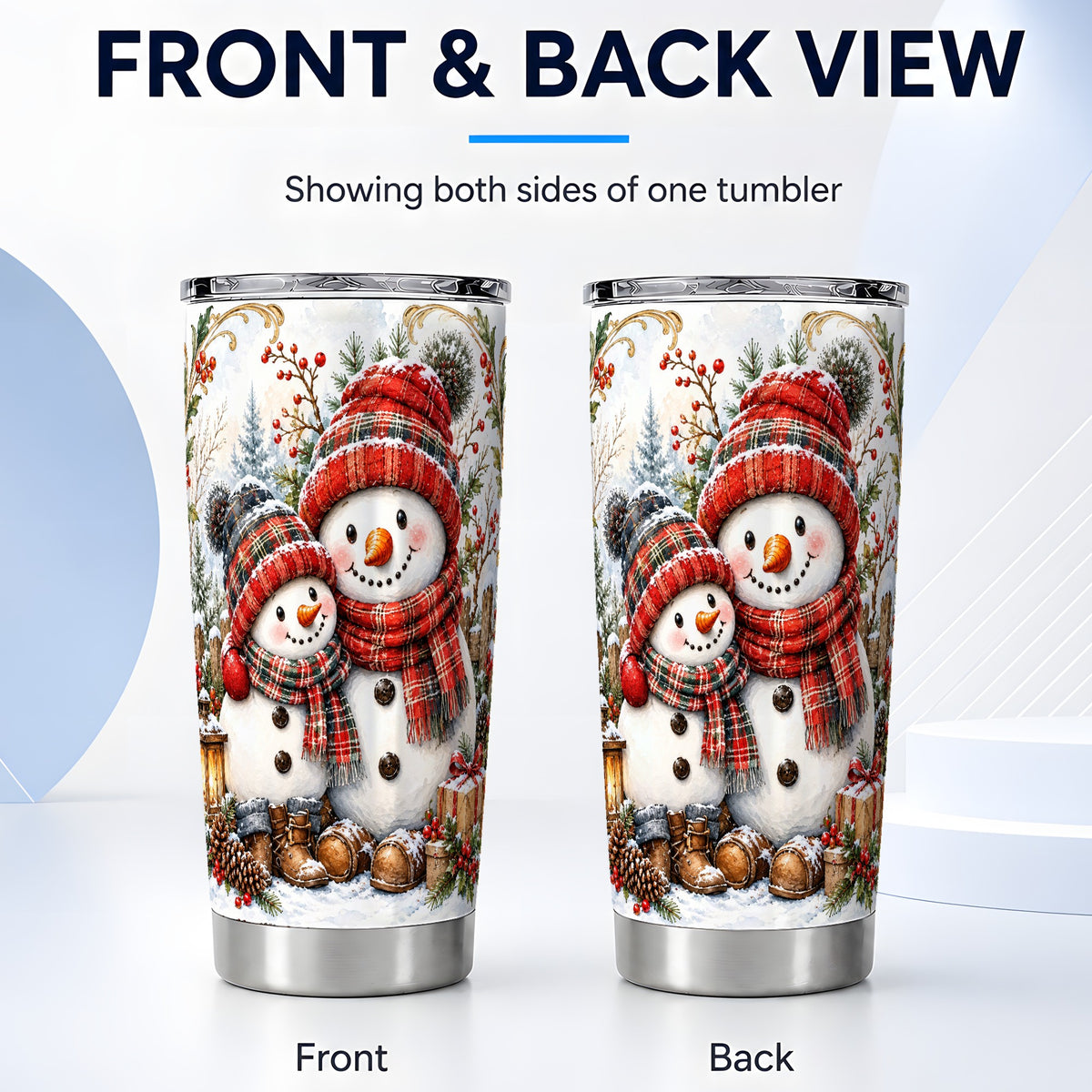 #pl[20oz|Steel] Snowman Family Tumbler 20oz, Rustic Tumbler, Stainless Steel Travel Cup