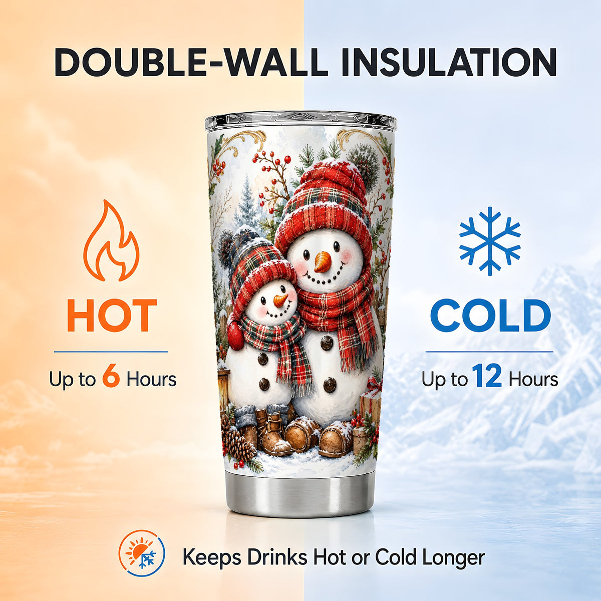 #pl[20oz|Steel] Snowman Family Tumbler 20oz, Rustic Tumbler, Stainless Steel Travel Cup
