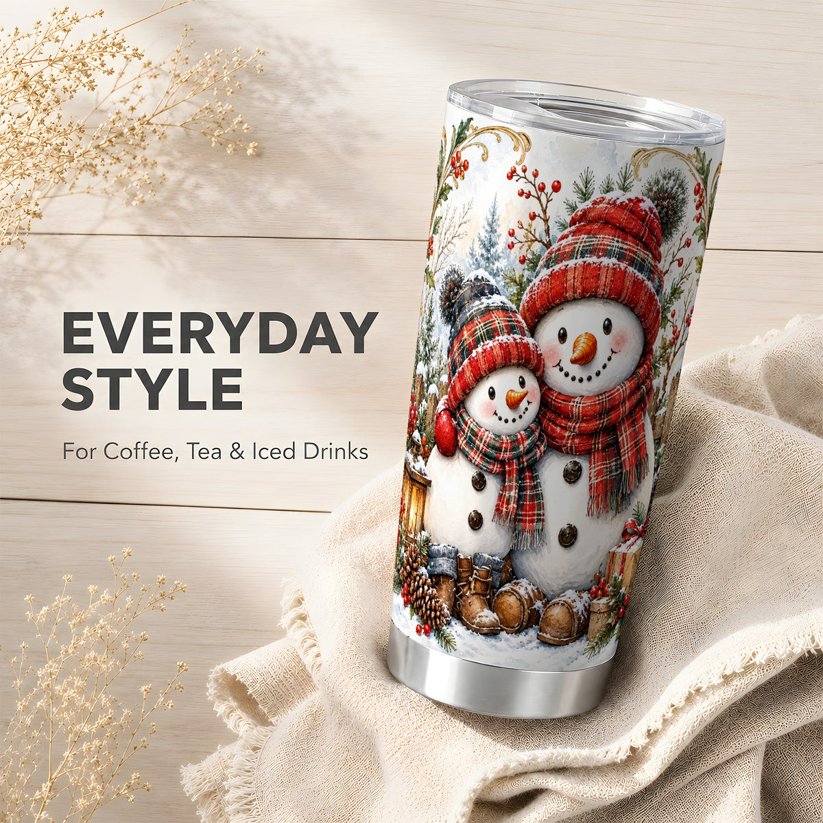 #pl[20oz|Steel] Snowman Family Tumbler 20oz, Rustic Tumbler, Stainless Steel Travel Cup