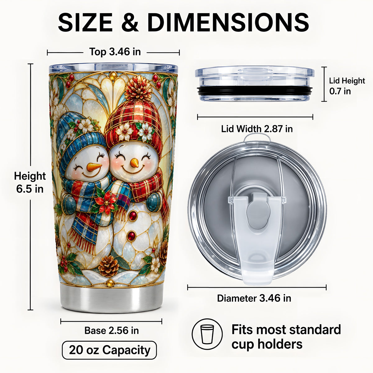 #pl[20oz|Steel] Snowman Couple Tumbler 20oz, Floral Tumbler, Stainless Steel Travel Cup
