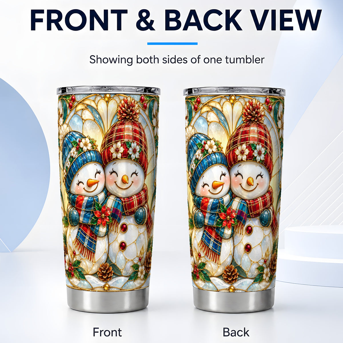#pl[20oz|Steel] Snowman Couple Tumbler 20oz, Floral Tumbler, Stainless Steel Travel Cup