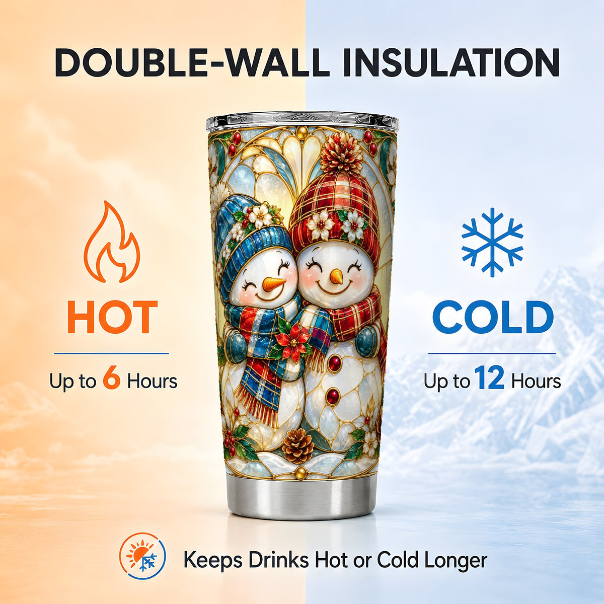 #pl[20oz|Steel] Snowman Couple Tumbler 20oz, Floral Tumbler, Stainless Steel Travel Cup