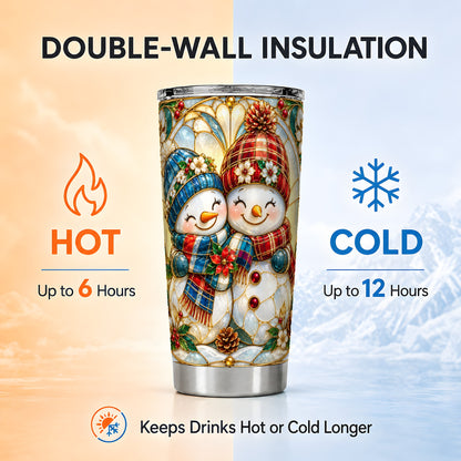 #pl[20oz|Steel] Snowman Couple Tumbler 20oz, Floral Tumbler, Stainless Steel Travel Cup