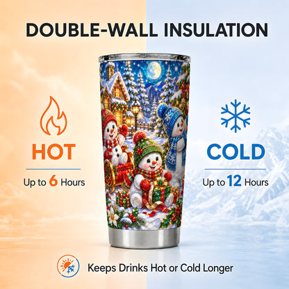 #pl[20oz|Steel] Snowman Family Tumbler 20oz, Christmas Tumbler, Stainless Steel Travel Cup