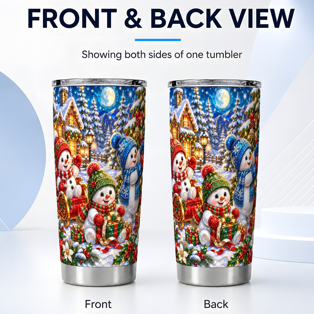 #pl[20oz|Steel] Snowman Family Tumbler 20oz, Christmas Tumbler, Stainless Steel Travel Cup