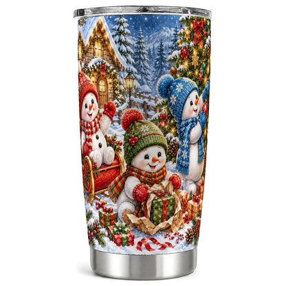 Snowman Trio Tumbler 20oz, Christmas Tumbler, Stainless Steel Travel Cup