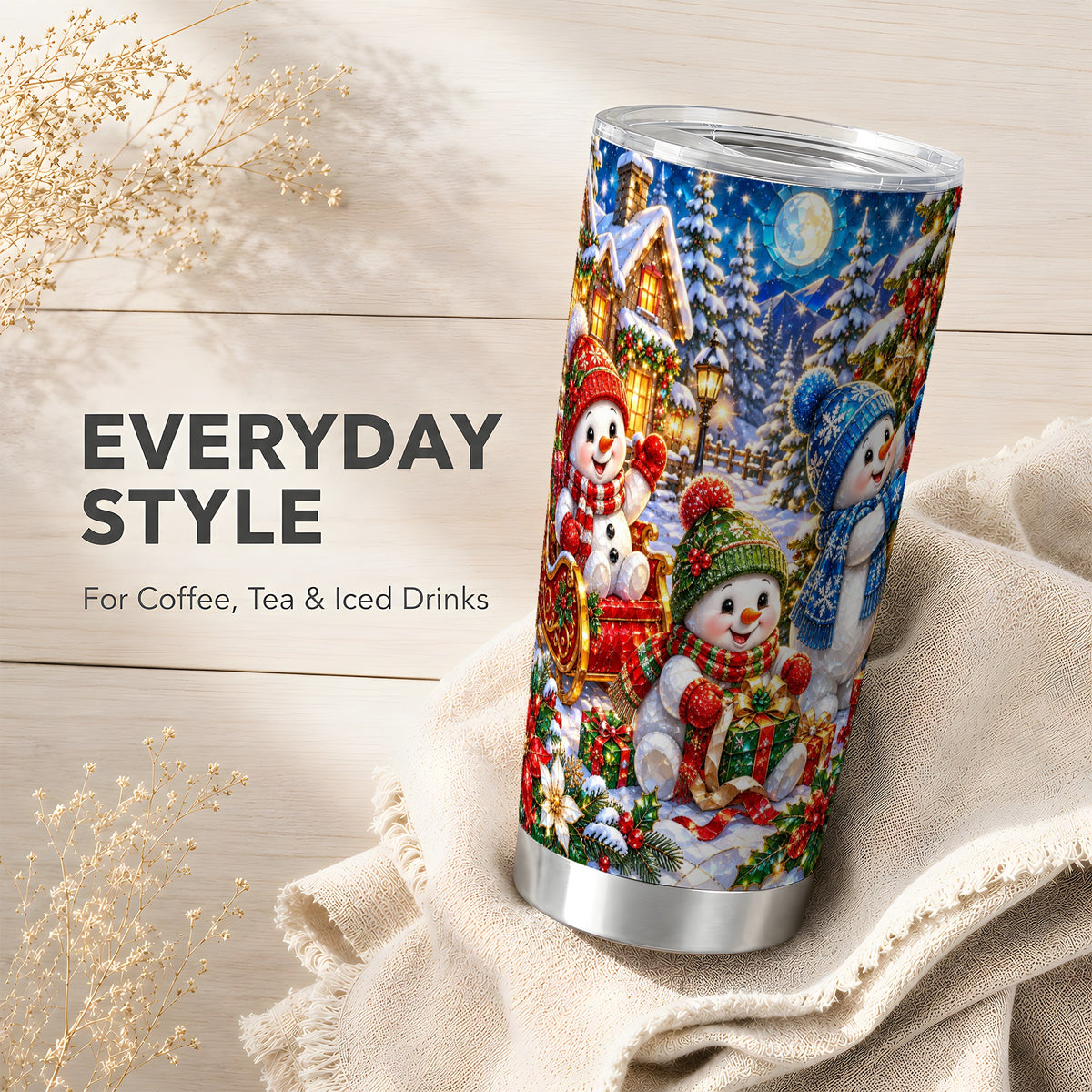 #pl[20oz|Steel] Snowman Family Tumbler 20oz, Christmas Tumbler, Stainless Steel Travel Cup