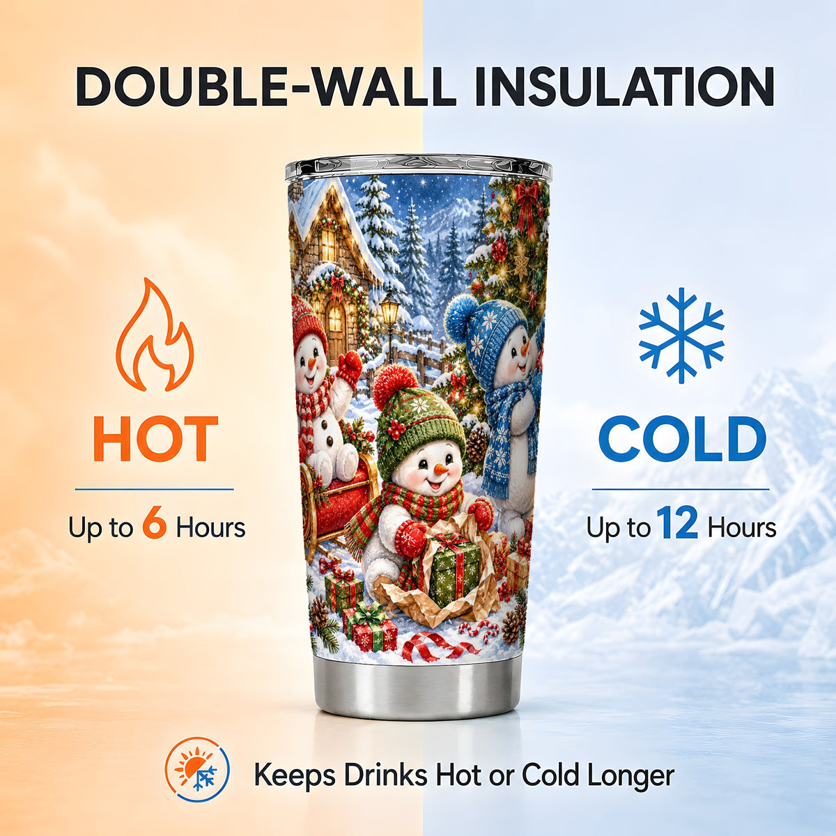 #pl[20oz|Steel] Snowman Trio Tumbler 20oz, Christmas Tumbler, Stainless Steel Travel Cup