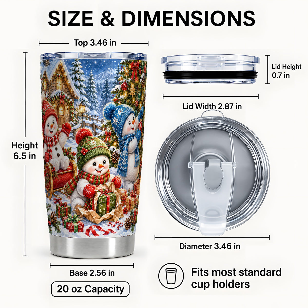 #pl[20oz|Steel] Snowman Trio Tumbler 20oz, Christmas Tumbler, Stainless Steel Travel Cup
