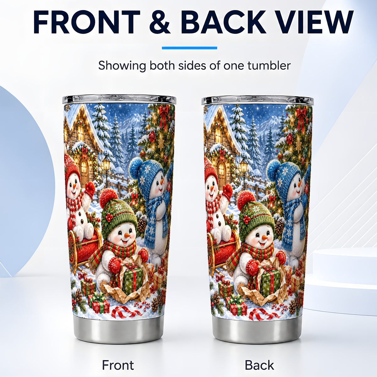 #pl[20oz|Steel] Snowman Trio Tumbler 20oz, Christmas Tumbler, Stainless Steel Travel Cup