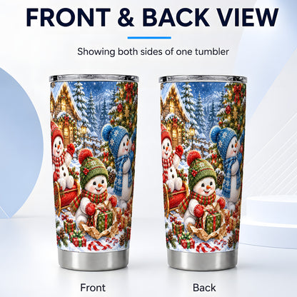 #pl[20oz|Steel] Snowman Trio Tumbler 20oz, Christmas Tumbler, Stainless Steel Travel Cup