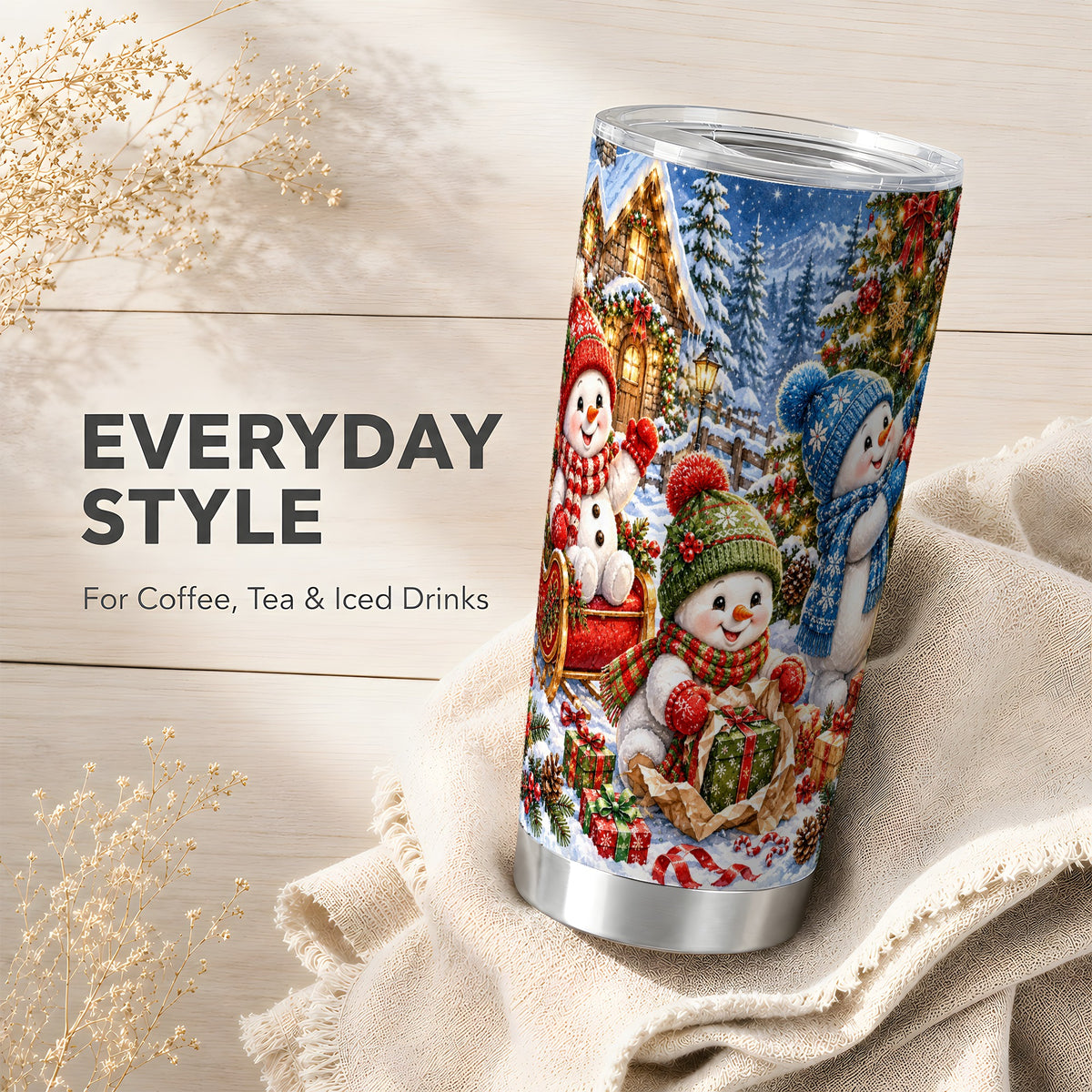 #pl[20oz|Steel] Snowman Trio Tumbler 20oz, Christmas Tumbler, Stainless Steel Travel Cup