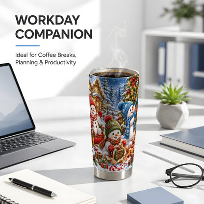 #pl[20oz|Steel] Snowman Trio Tumbler 20oz, Christmas Tumbler, Stainless Steel Travel Cup