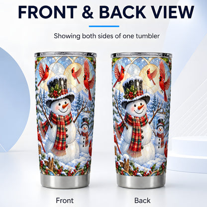 #pl[20oz|Steel] Snowman Cardinal Tumbler 20oz, Winter Bird Stainless Steel Travel Cup