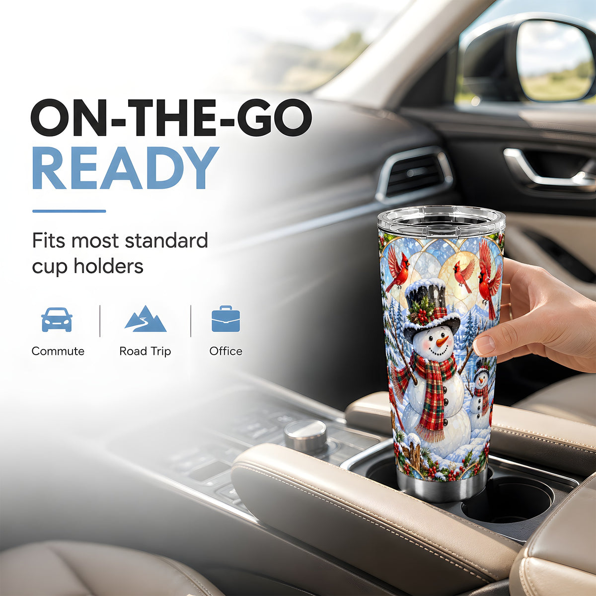 #pl[20oz|Steel] Snowman Cardinal Tumbler 20oz, Winter Bird Stainless Steel Travel Cup