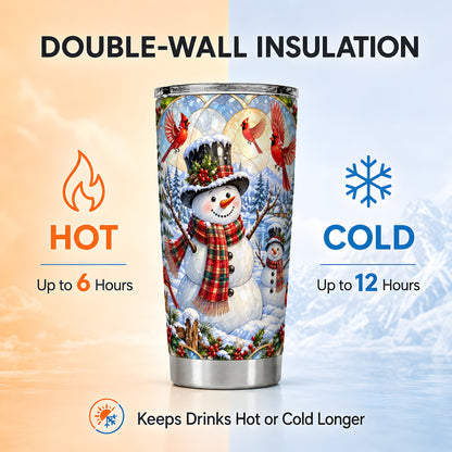 #pl[20oz|Steel] Snowman Cardinal Tumbler 20oz, Winter Bird Stainless Steel Travel Cup