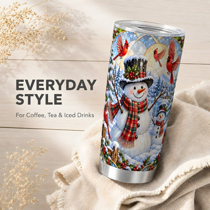 #pl[20oz|Steel] Snowman Cardinal Tumbler 20oz, Winter Bird Stainless Steel Travel Cup