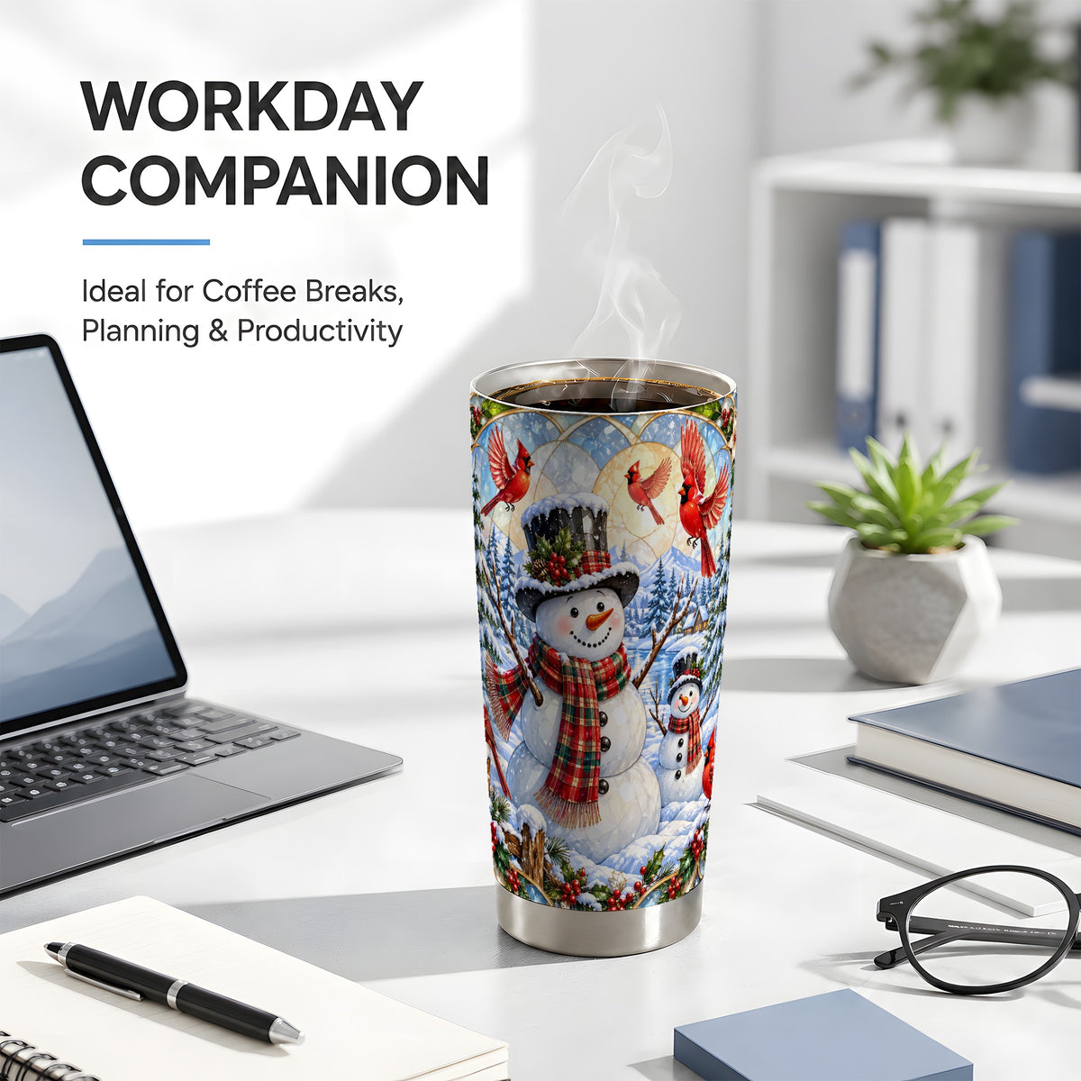 #pl[20oz|Steel] Snowman Cardinal Tumbler 20oz, Winter Bird Stainless Steel Travel Cup