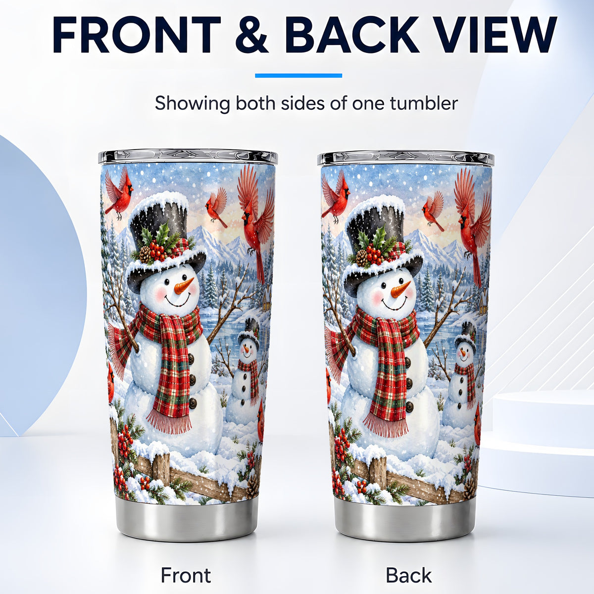 #pl[20oz|Steel] Snowman Cardinal Tumbler 20oz, Plaid Winter Stainless Steel Travel Cup
