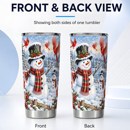 #pl[20oz|Steel] Snowman Cardinal Tumbler 20oz, Plaid Winter Stainless Steel Travel Cup
